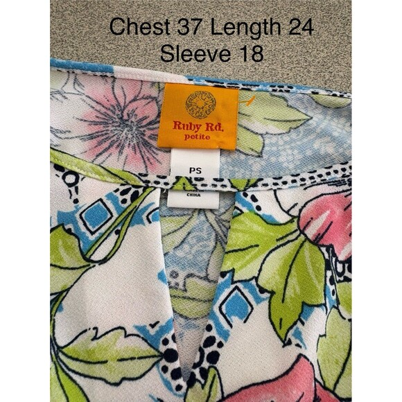 Ruby Rd Favorites Petite Blouse Top Size PS 3/4 Flounce Sleeve Stretch w/Keyhole - Picture 1 of 10